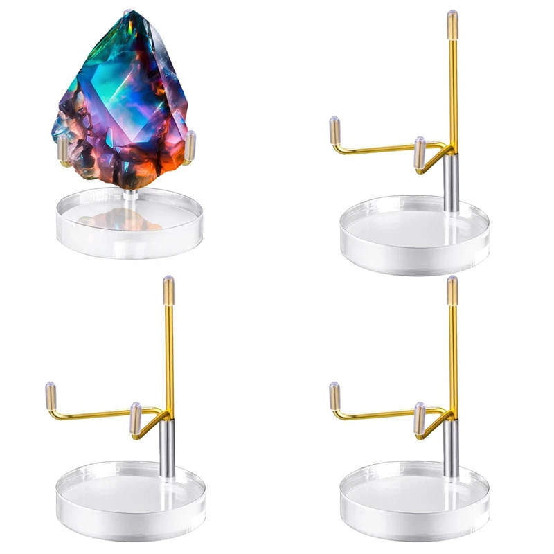 4 Pcs Clear Acrylic Display Stand Holder With Adjustable Metal Arms Display Stand Easel For Crystal Gemstones Rock Easy Install