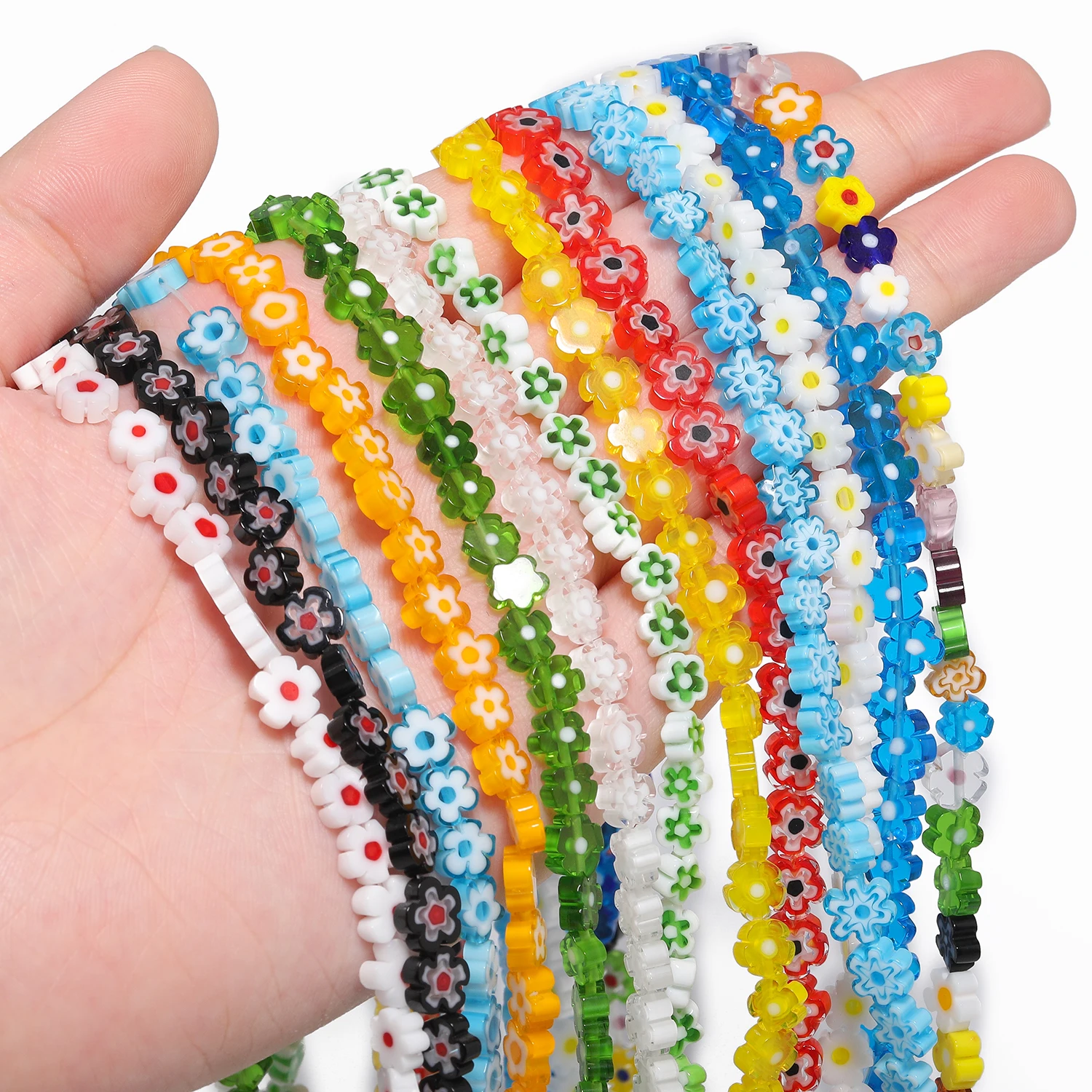4 6 8mm Charms Daisy Flower Lampwork Glass Flat Beads Loose Spacer Beads for Jewelry Making Diy Bracelet Crafts Accessories