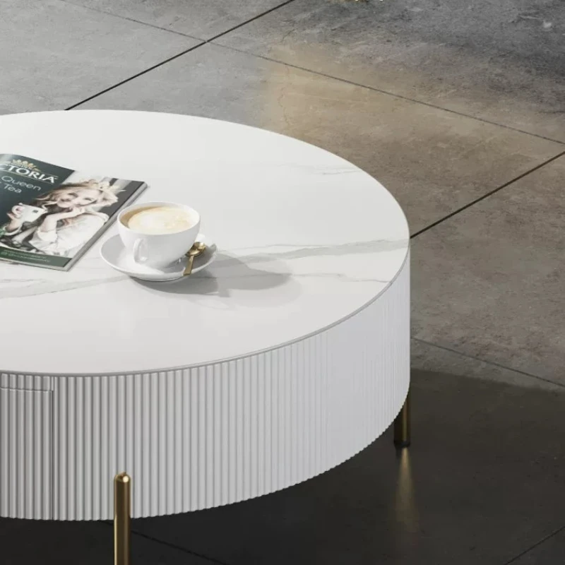 Coffee table TV cabinet living room 2026 new light luxury modern high-end rock slab round solid wood minimalist designer