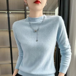 Women's pullover autumn/winter 100% cashmere sweater casual solid knit sweater half turtleneck fit Tops all-match basic Blouse