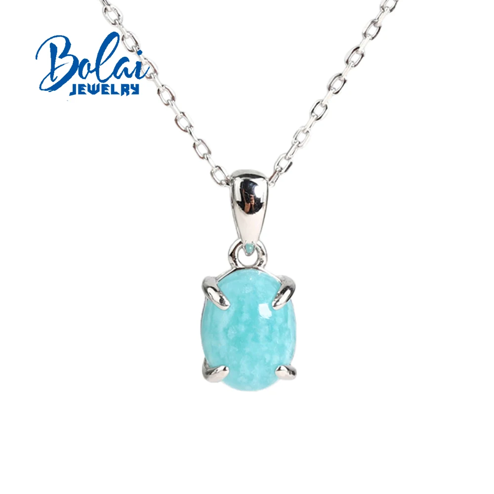 

Light luxury 925 sterling silver pendant necklace natural amazonite oval 7*9mm fine jewelry for women's banquet and party gifts