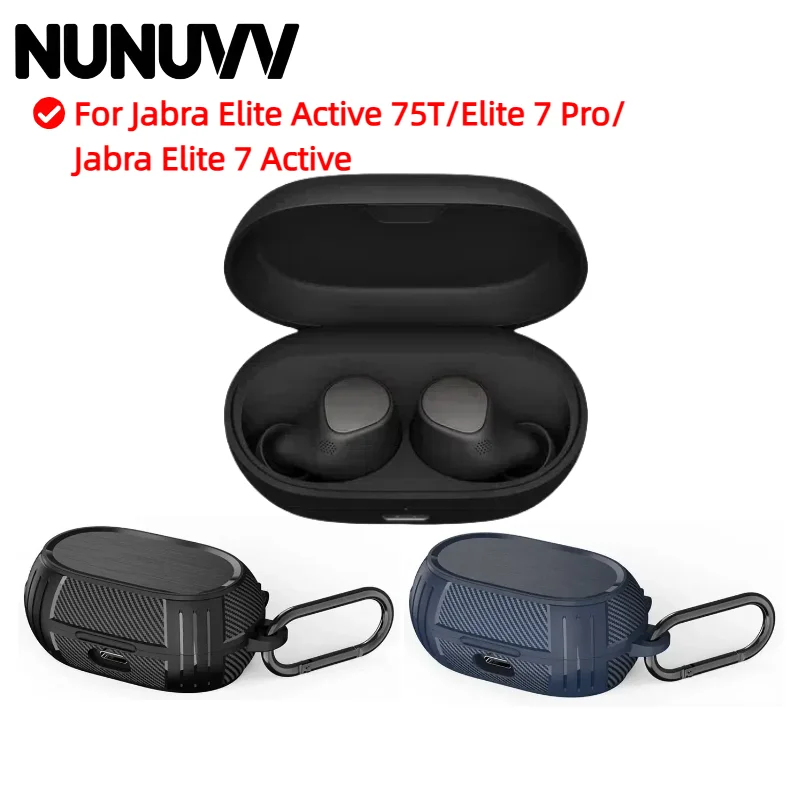 

NUNUVV Case for Jabra Elite Active 75T/Elite 7 Pro/ Jabra Elite 7 Active Luxury Carbon Fiber Armor Protector with Carabiner