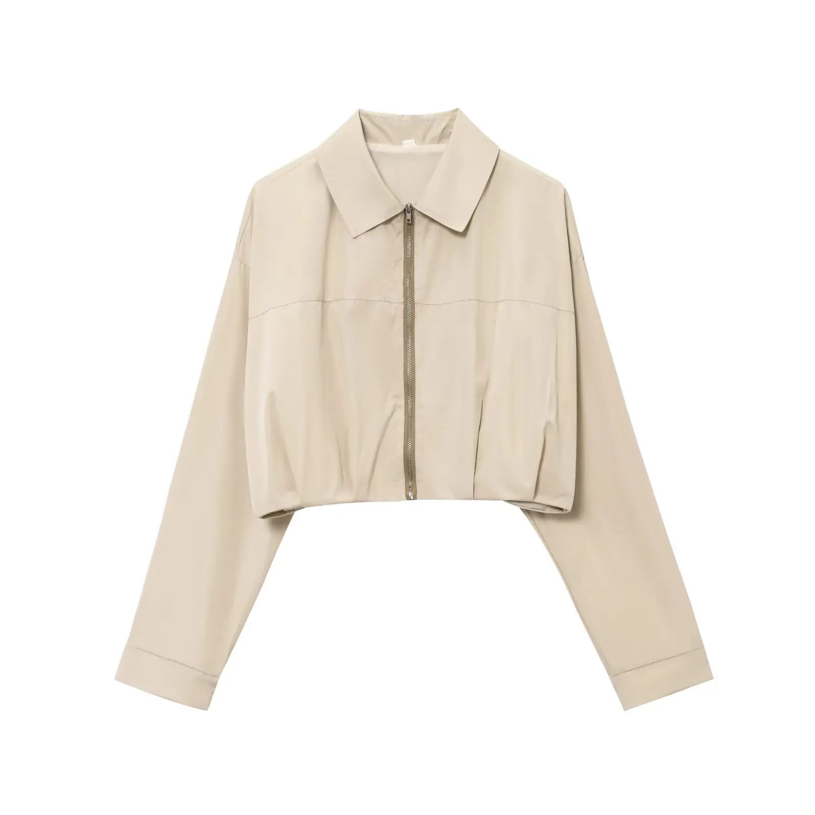 

JNLEAOG Spring New Women's Faion Design Pleated Decoration ort Jaet Straight Tube Pure Color Polyester Long Sve Zipper