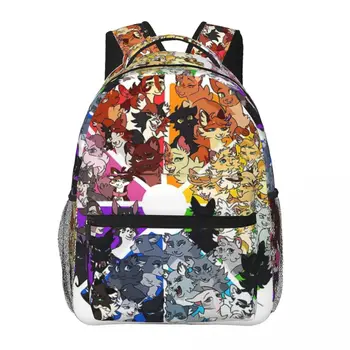 Guerreiro gatos cor roda impermeável mochila universitária, saco de livro de viagens de alta capacidade, moda laptop, nova moda