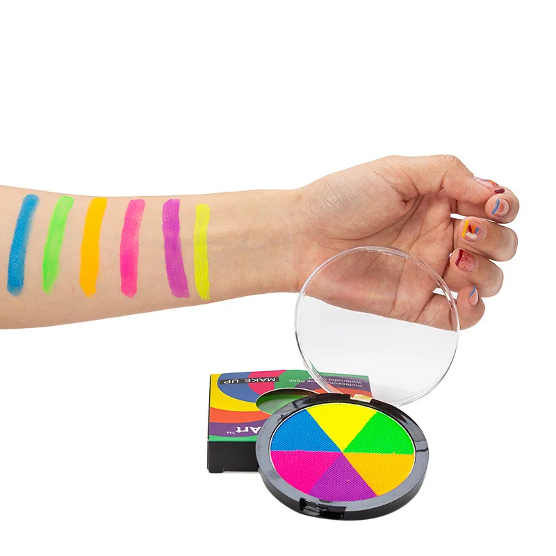 لوحة الوجه والجسم على رد الفعل من هالوين ، أقراص قوس قزح للكريسماس ، صبغة قابلة للذوبان في الماء ، كأس العالم ، 6 ألوان