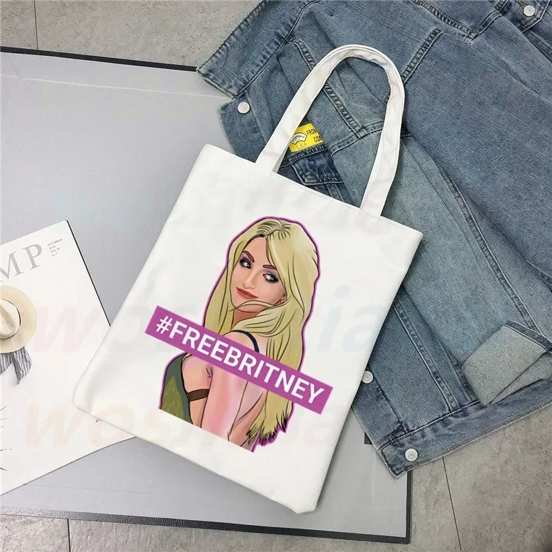 Britney Spears Print Reusable Shopping Bag Women Canvas Tote Bags Printing Eco Bag Cartoon Shopper Shoulder Bags