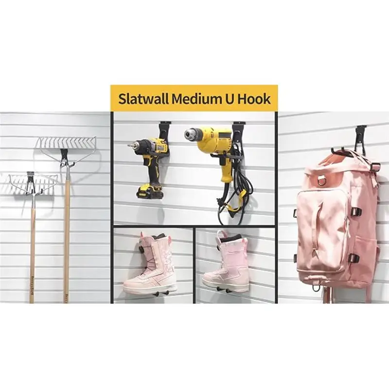 ABMR-U Hook For Slatwall- Garage Utility Hooks, 8-Pack Black For Slatwall Accessories