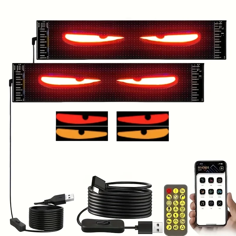 [Programmable LED Screen] 2pcs Programmable LED Screen Devil Eyes Light Application Control and Remote Control Suitable for Stor