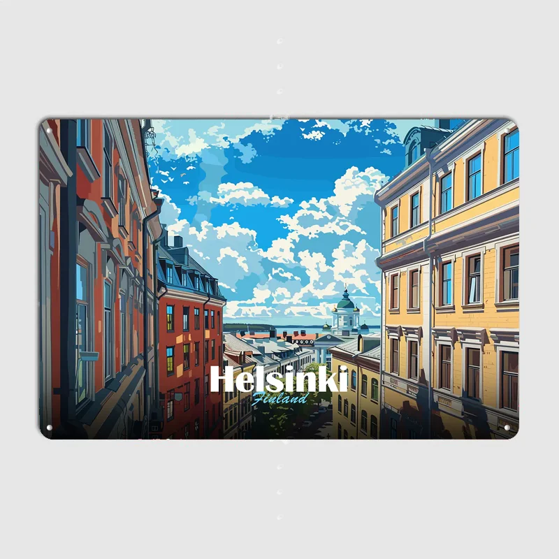 Helsinki Cityscape Scenery Travel Poster Metal Tin Sign Indoor Outdoor Home Decor Bar Custom Posters Wall Room Decorations
