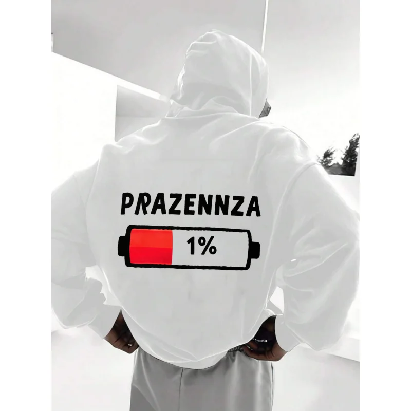 سويت شيرت رجالي بقلنسوة أسود Prazennza 1% بطارية مطبوعة بنمط عالي الجودة من القطن كاجوال ملابس الشارع الشهير للرجال #3