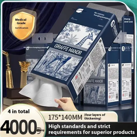 4PCS Family Hanging Paper Towel 4 Layers Thickened Large Capacity Napkin Soft and Do Not Fall off the Debris of Facial Tissues