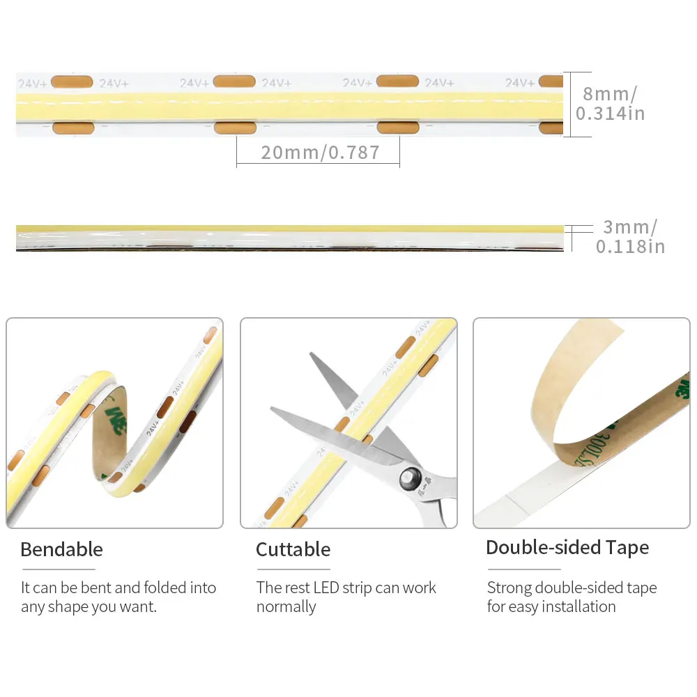 Imagem -02 - Zigbee-tuya Faixa de Luz Regulável Lâmpada de Iluminação Led Lâmpada de Iluminação Linear Macia Regulável Alto Brilho dc 24v Cob Cct 600leds por m 90ra