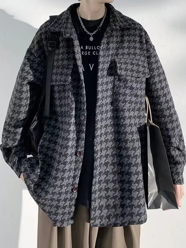 

Men's Woolen Jaet Autumn Spring Winter Plaid Workwear Coat Casual Sle Long Sve Polyester Fiber Windproof Faion Brand