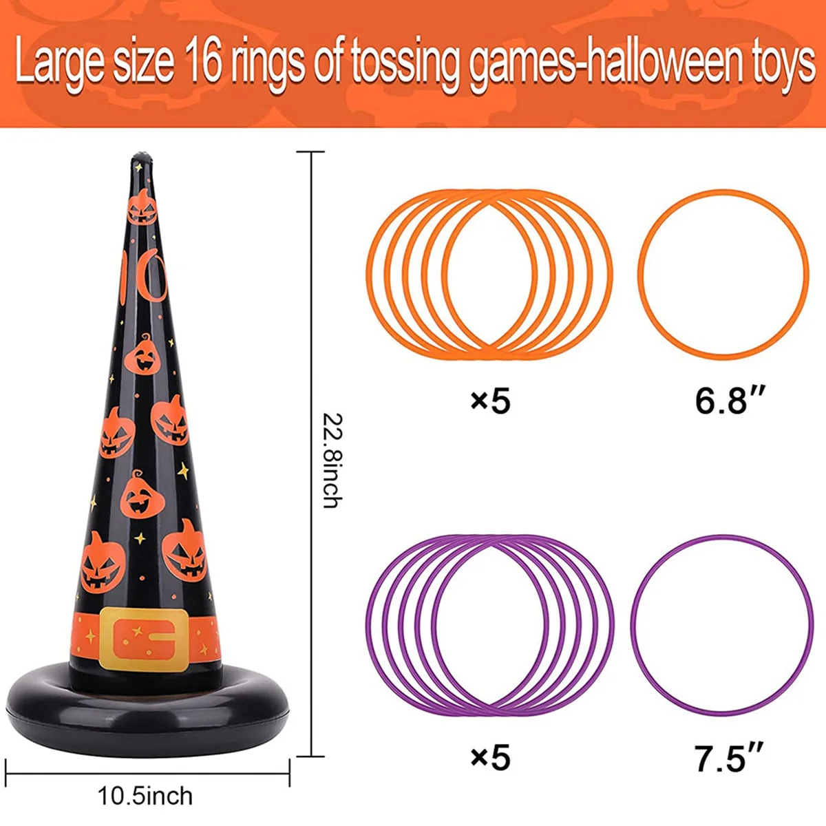 Halloween Toys Games, Inflatable Witch Hat Ring Toss Game with Points, Plastic Ring Toss, Air Pump