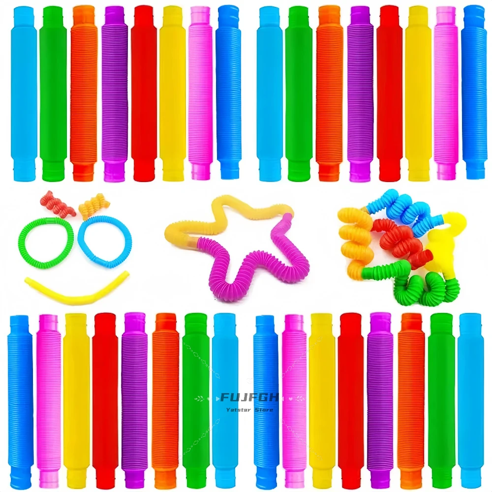 16-32pcs Colorful Pop Tubes Telescopic Fidget Toys Sensory Toy for Stress Anxiety Relief for Children Adults Learning Toys Gifts