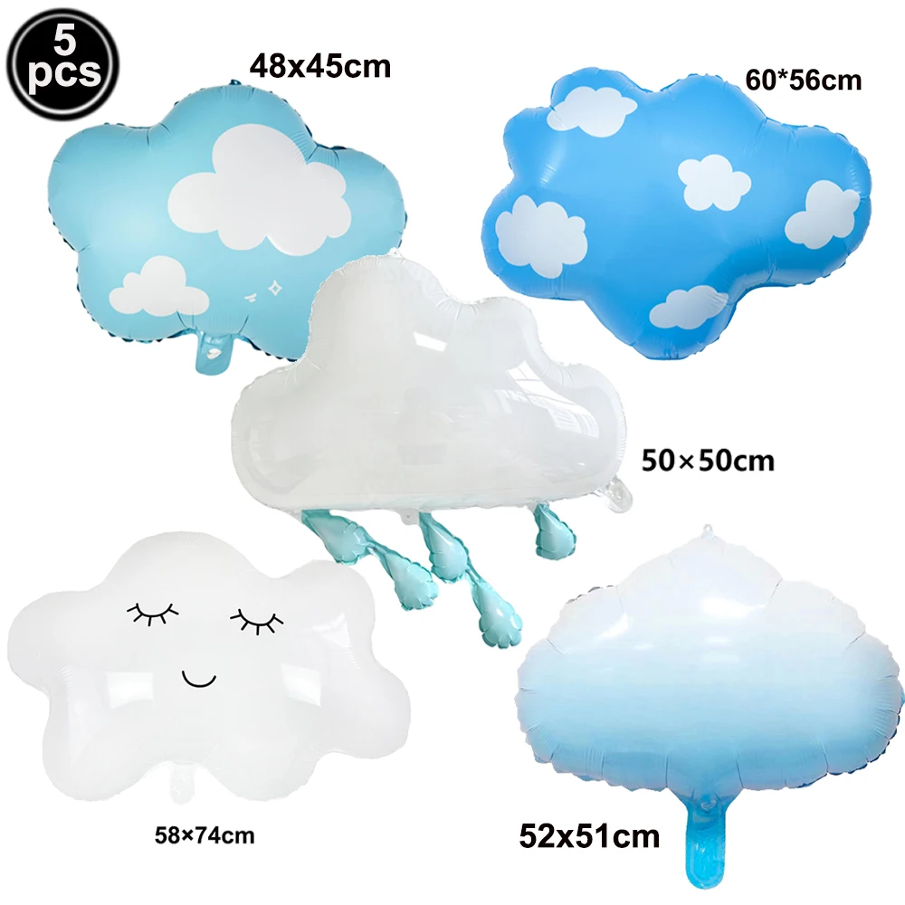 5 Stück Blau-Weiße Folien-Wolkenballons für Babyparty Wolken-Themen Geburtstagsdekoration Blauer Himmel und Weiße Wolken Partyzubehör – Detail 2