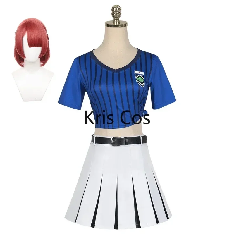 

FC6Anime BLUE LOCK Teieri Anri Cosplay Costume Halloween Role Play Women Uniform Blue Cheerleaders Suit Cute Skirt Wig Full@FC8！