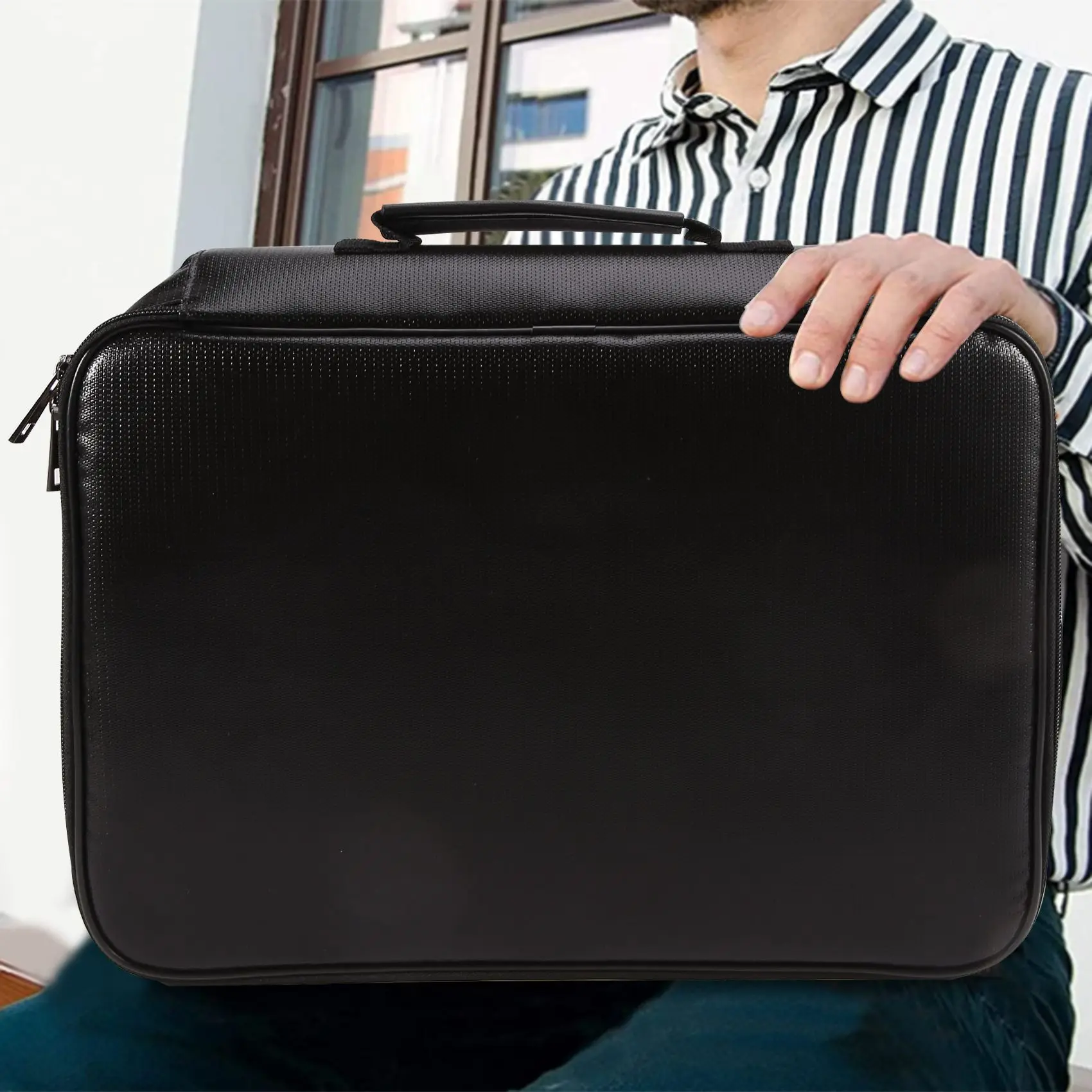 Organizer Bag Fireproof Document Bag with Lock Portable Filing Storage Box Holder for Document File Passport Certificate