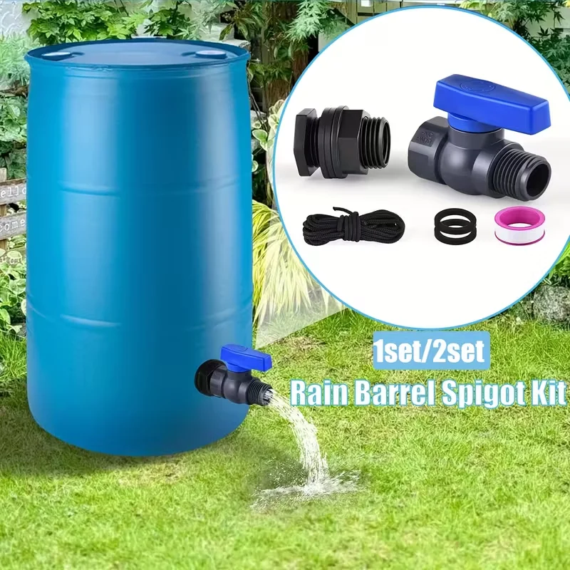 

2 sets 3/4 inch rainwater Tank outlet valve kit IBC Adapter connector PVC garden hose shut-off valve rainwater collection system