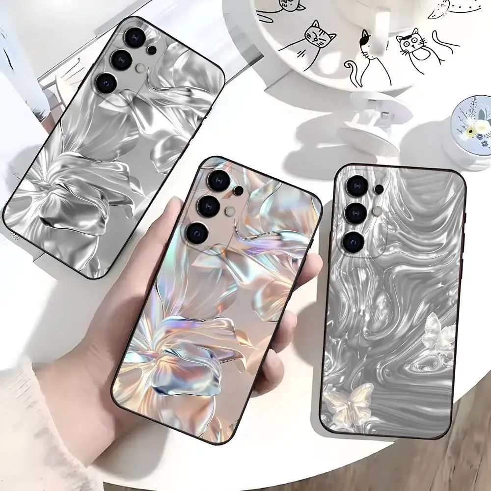 L-Liquid M-Metal A-Aesthetic  Phone Case For Samsung S25,S24,S21,S22,S23,S30,Ultra,S20,Plus,Soft Silicone Black Cover