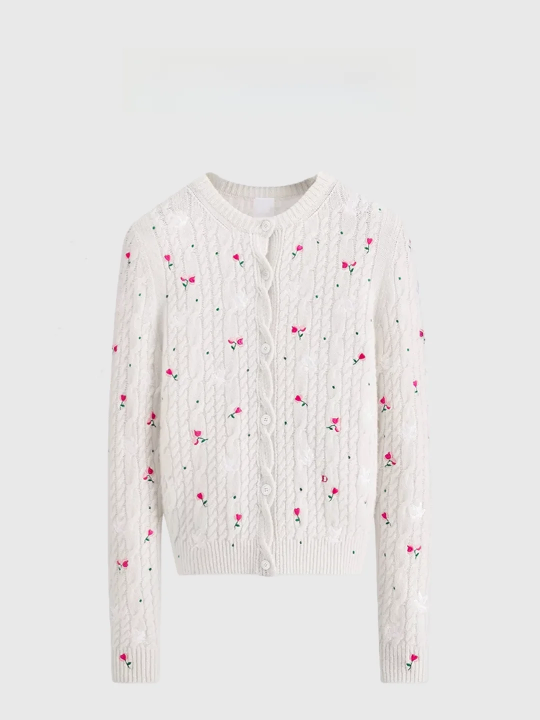 

Lottie High-End Spring 2025 Early Flower Letter Embroidery Faionable Camere Knitted round Ne Open Cardigan Women's Jaet