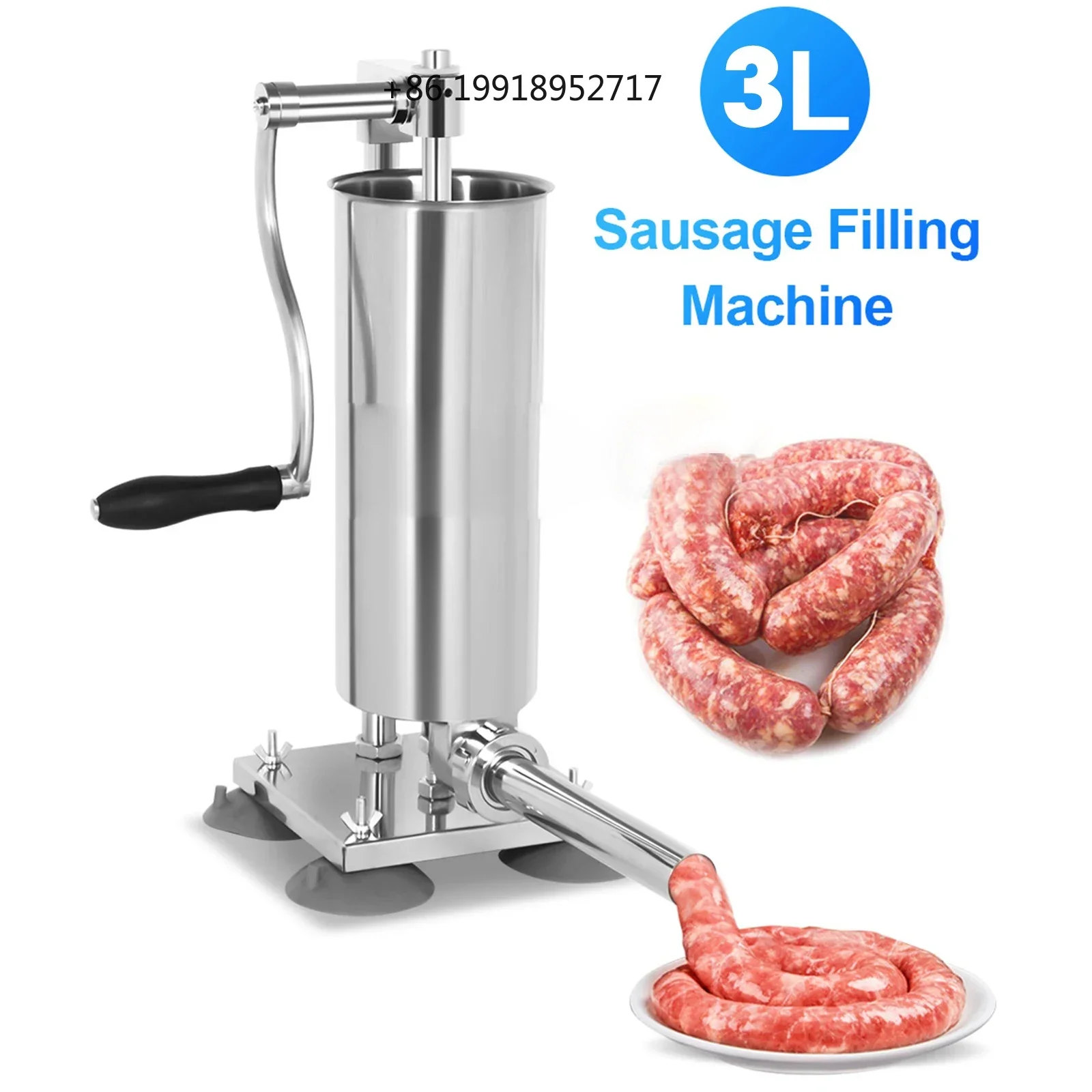 3L Manual Sausage Maker Stainless Steel Sausage Filling Tool Sausage Stuffer Kitchen Meat Stuffer Hand-crank Filling Tool JJ17