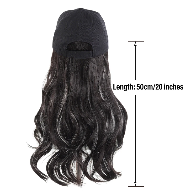 Black Baseball Cap with Long Big Wavy Synthetic Fiber Wig (Ash Gray Highlights) – Stylish Casual Look, Heat - Resistant, Easy t