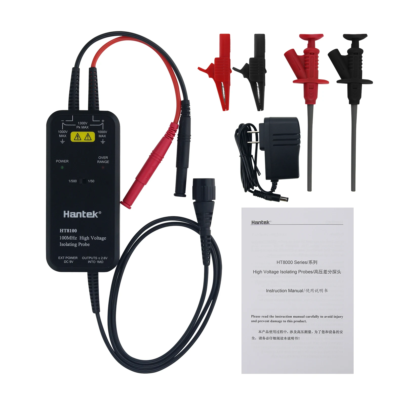 Hantek HT8100 100MHz High Voltage Oscilloscope Scope Differential Isolation Scope with LED Over-range Alarming Indicator