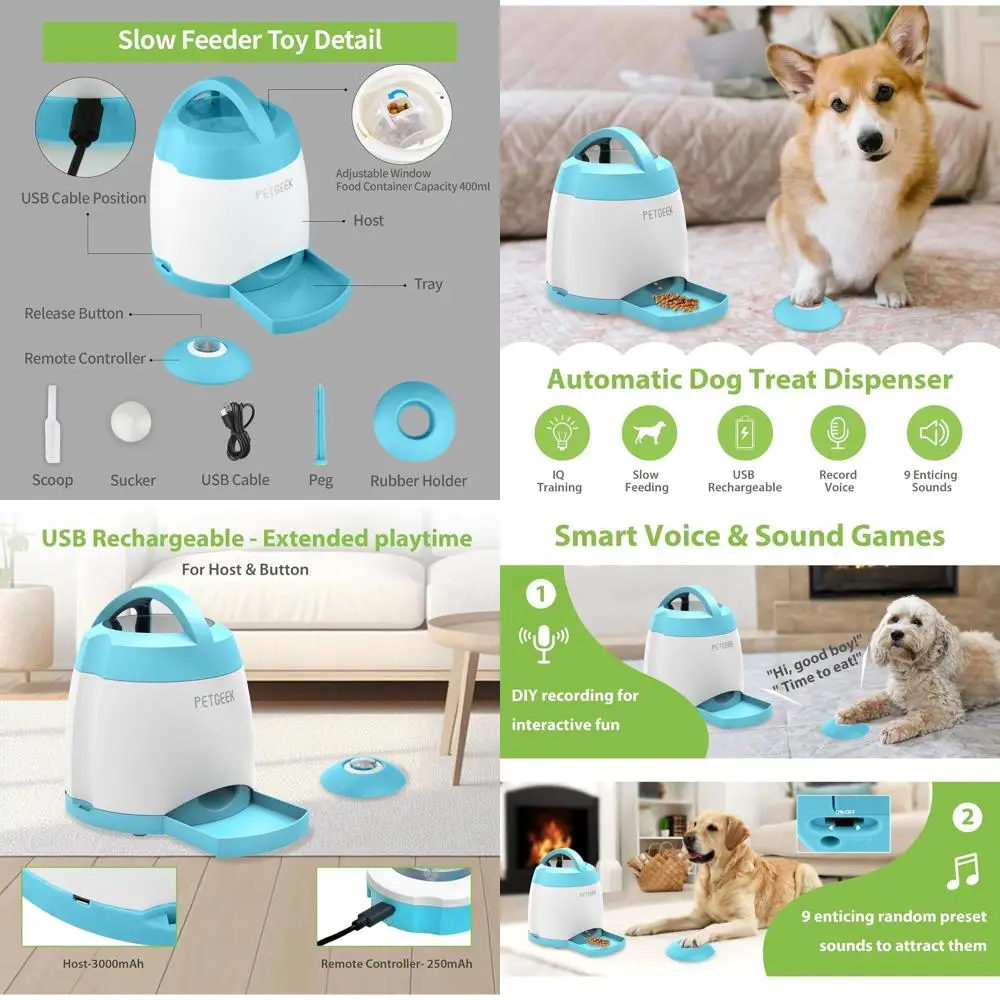 

Интерактивная игрушка-головоломка для собак с дистанционным управлением и дозатором лакомств, 400 мл, перезаряжаемая, 3000 мАч