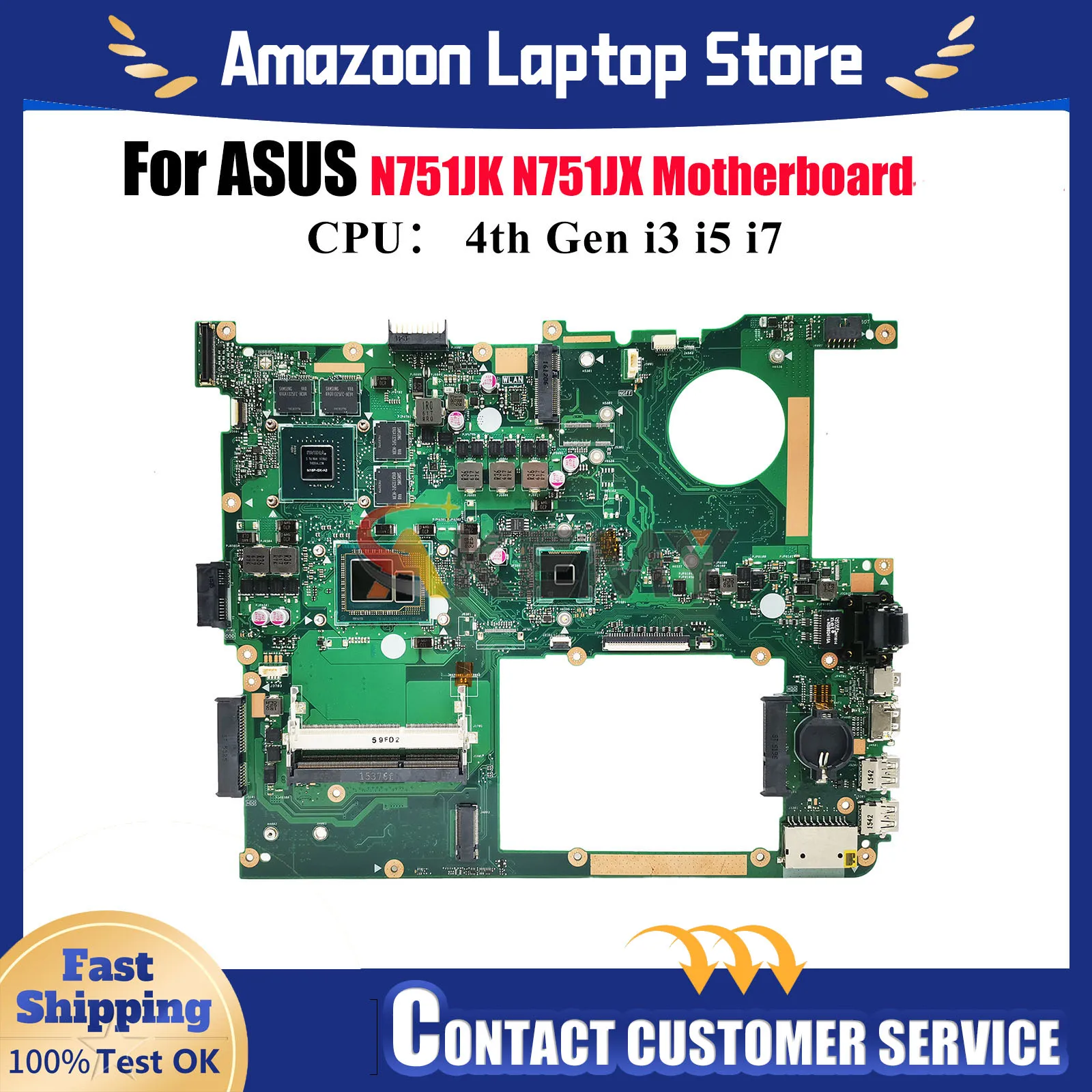 

N751JK Материнская плата для ноутбука ASUS Vivobook N751JK N751JX N751J Материнская плата для ноутбука с процессором i3 i5 i7 100% тест ОК быстрая доставка