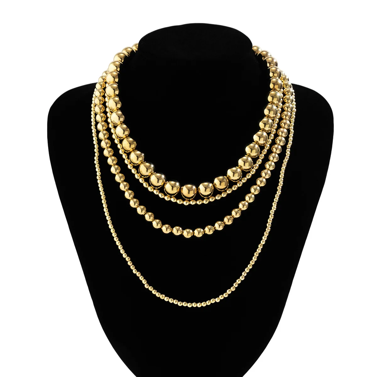 Vintage Gold Color Round Bead Size Beaded Collar Necklace Women 2023 Exaggerated Cyber Style Multi layered Men\'s Fashion Jewelry