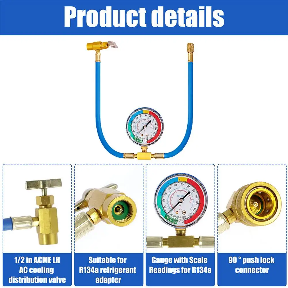 1pc R134A Refrigerator Freon Recharge Hose Kit R134A Charging Conditioner Gauge Refrigerant Tool Hose AC Injection Air R4X8