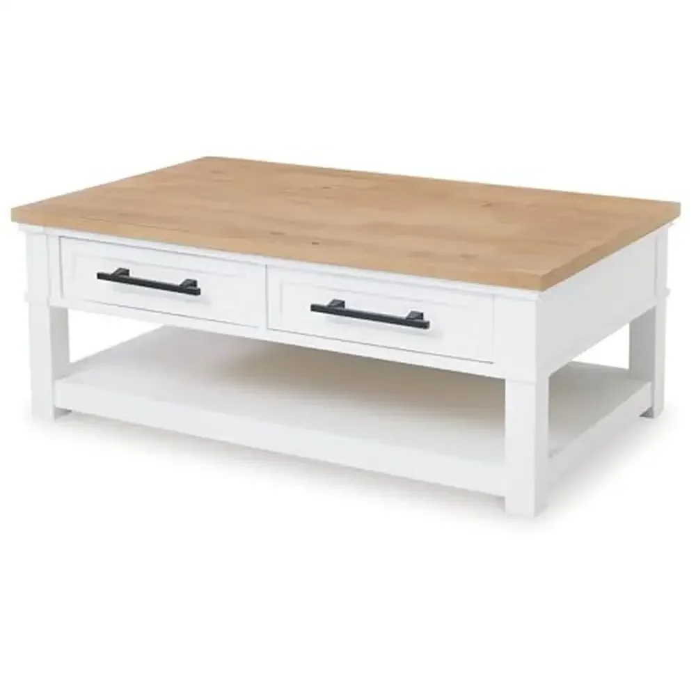 Casual Style White & Light Brown Coffee Table with Storage Drawers 48