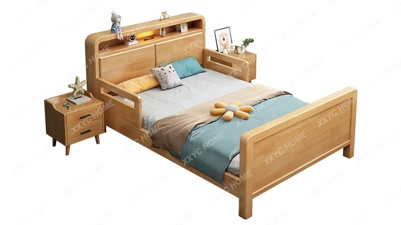 

Y Кровать из цельного дерева с ограждением для подростков, мальчиков и девочек, мягкая кровать со спинкой