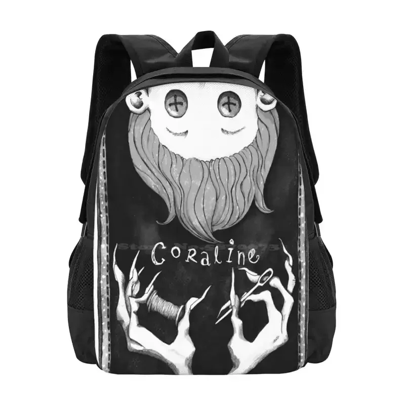 Coraline Large Capacity School Backpack Laptop Bags Coraline Neil Gaiman Laika Henry Selick Tim Burton Stop Motion Scary Creepy