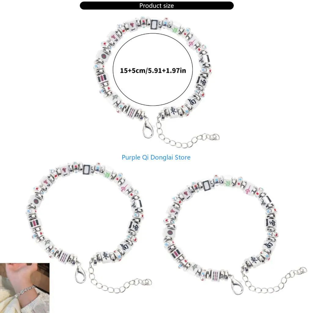 L21E Elegant Mahjong Themed Elastic Enamel Bracelet Perfect For Casual Or Formal Wear Girlfriend Gift Wristlet