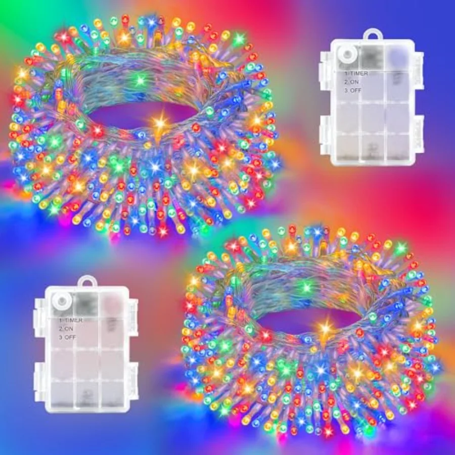 

Christmas Lights Outdoor Battery Operated Total 100LED 33Feet for Christmas Decorations 16.4Ft*2, 50LED*2 Waterproof Indoor wit