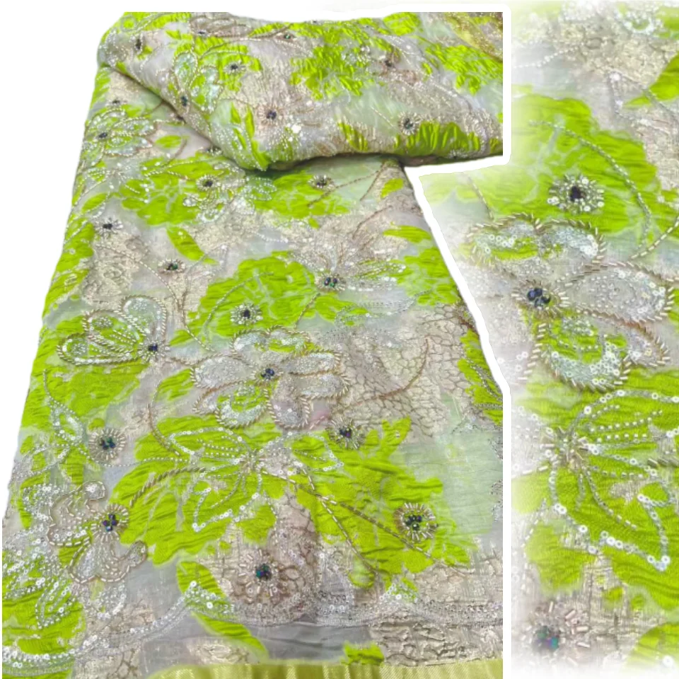 

Африканские жаккардовые блестки, позолоченные кружева, нигерийская парча, бусины, кружевная ткань, вечерние платья для женщин, шитье, 5 ярдов, CC1712