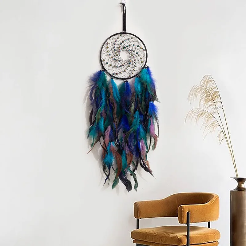 Native American Style Blue Feathers Dream Catcher Wall Hanging Bedroom Door Pendants Home Decorations Items Art Ornaments Gifts
