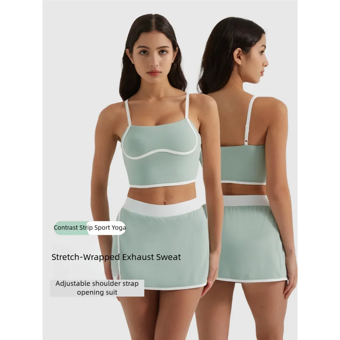 

Color-block Yoga Set: Shockproof and Contouring Sports Bra with Faux Two-piece Fitness Tennis Skirt, Women's Yoga Outfit