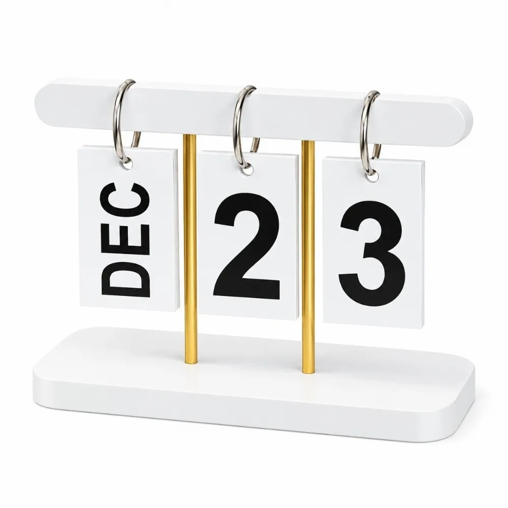 Reusable Black White Flip Calendar Thick Card Date Week Desk Calendar ABS Metal Ring Date Calendar Office