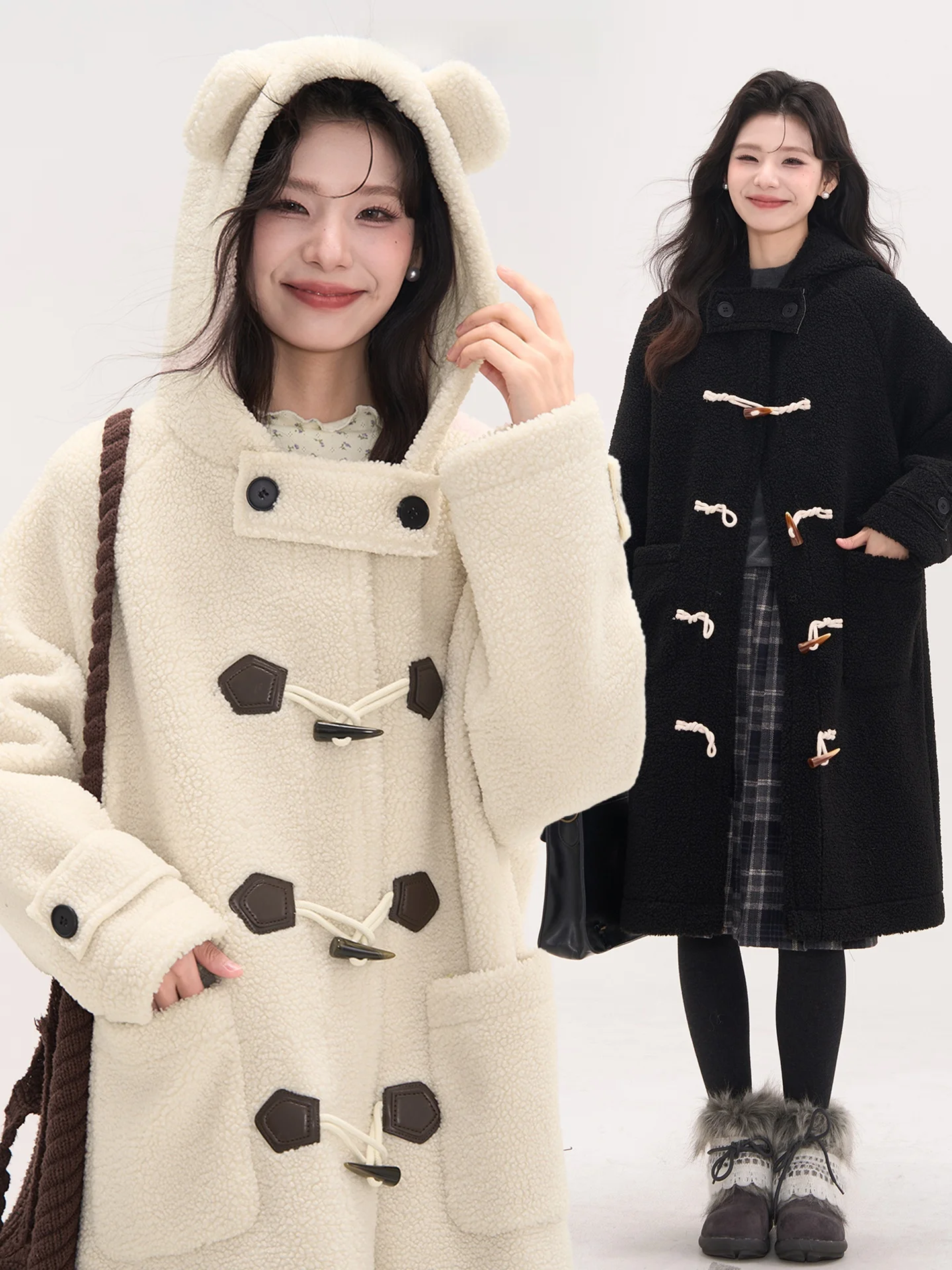 

Зимнее теплое пальто Heme Flower Field Window Long Bear Hug с капюшоном, свободного кроя, из полиэфирного волокна, для молодых женщин