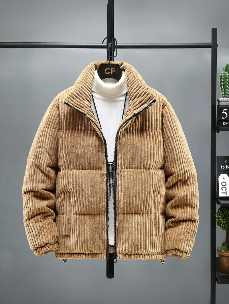 

Новое вельветовое хлопковое дэт с воротником-стойкой, мужское модное брендовое универсальное зимнее свободное меховое теплое хлопковое пальто INS