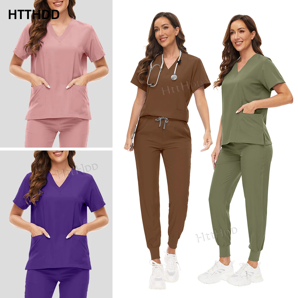 

Medical Elastic Scrub Breathable Workwear Unisex Beauty Salon Pharmacy Healthcare Nursing Scrub Set Doctor Clinical Attire Women