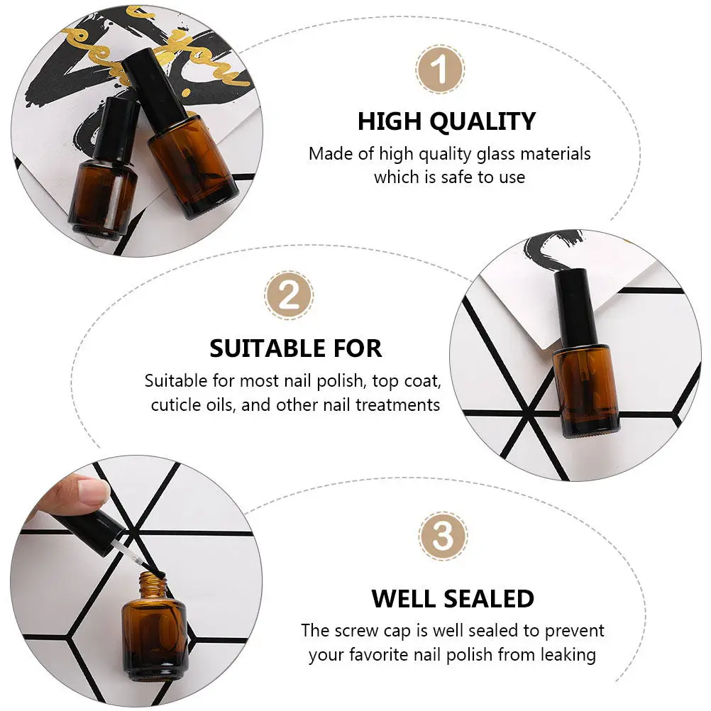 15Pcs Empty Nail Polish Bottles 7Ml Glass Cylindrical Refillable Brush Nail Art Container DIY Glass Bottles Containers