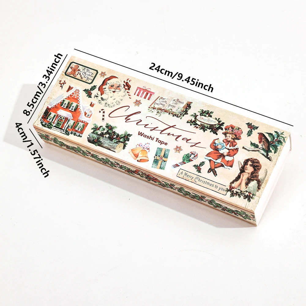 Juego de cintas Washi navideñas Vintage, 20 rollos, 2M de largo, copo de nieve, árbol, ciervo, Papá Noel, diseño para tarjetas, planificador de regalo, suministros para diario