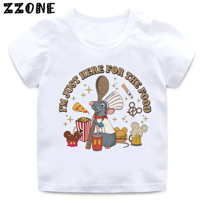 Hot Sale Ratatouille Remy Mouse Print Kids Funny T-Shirts Cartoon Baby Girls Clothes Boys Summer Casual White shirt Children Top
