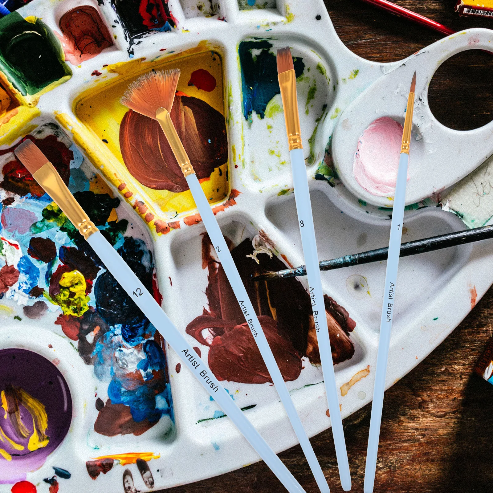 

4pcs Professional Painting Brush Set Multi-Function Watercolor Oil Acrylic Gouache Brushes For Artists Beginners Wear-Resistant