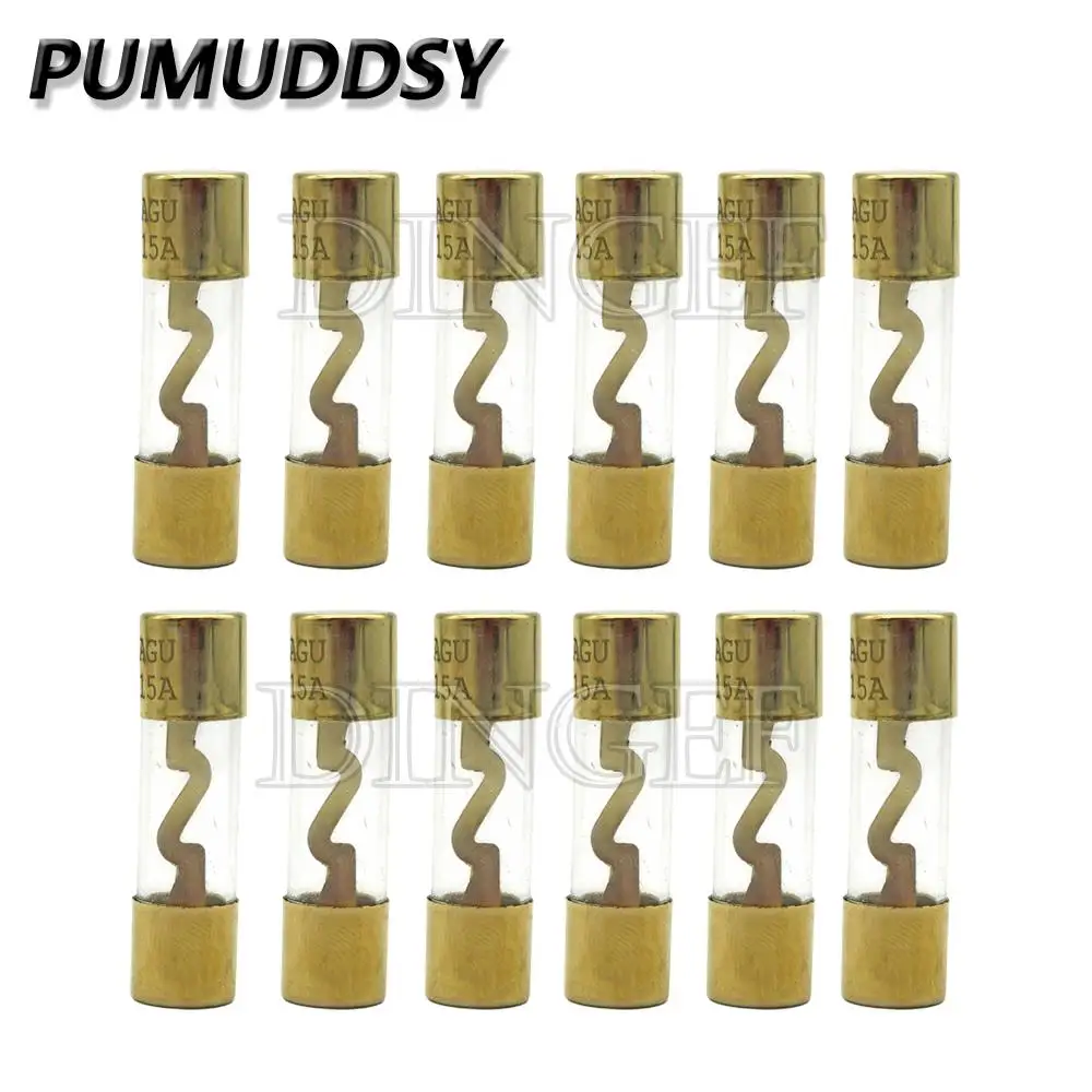 1PCS Gold Plated Glass AGU Fuse Fuses Pack Car Audio Amp Amplifier 10A 15A 20A 25A 30A 40A 50A 60A 70A 80A 100A Car Fuse 10*38MM