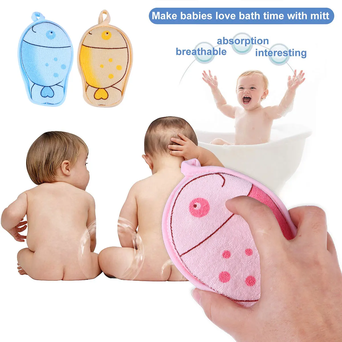 

3 Pcs Bath Towel Sponge Cartoon Fish Absorbent Infant Shower Animal Scrubber 100% Polyester The Middle Layer Body Child